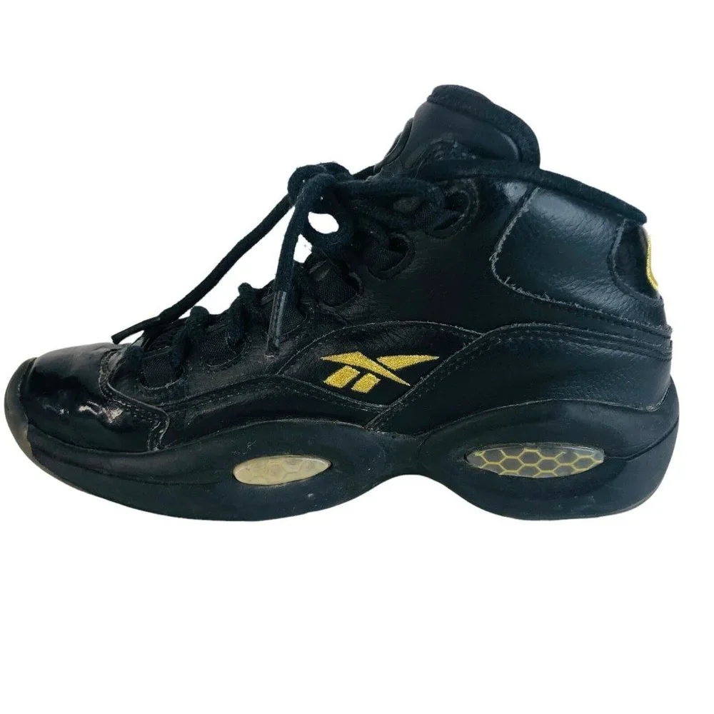 Reebok Question Mid New Years Eve Iverson Sneaker Boy Youth 4 Black‎ Gold  Shoes